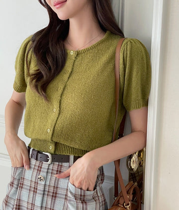 Dickie Puff Short Sleeve Knit Cardigan